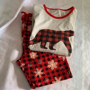 WWF Red Buffalo Plaid Bear Snowflakes Kids Large 100% Cotton Pajamas Sleepwear